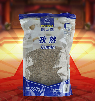 廚之選(HORECA SELECT)孜然產(chǎn)自四川成都500g每袋，精細(xì)加工而成，質(zhì)量上乘，備受廣大專業(yè)廚師和消費(fèi)者歡迎和厚愛，是您廚房必備品。保留了孜然中原有的滋味、氣味和全部的營養(yǎng)物質(zhì)，風(fēng)味獨(dú)特，定會讓您回味無窮。不使用化學(xué)劑、無化學(xué)殘留、不破壞營養(yǎng)成分，給家人一份天然、一份健康、一份安心。