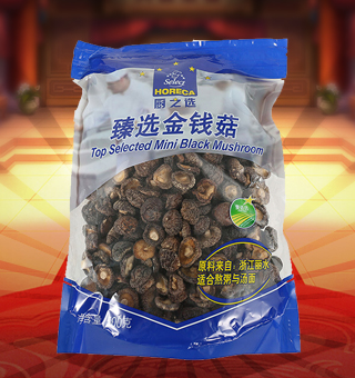 廚之選(HORECA SELECT)金錢菇產(chǎn)自浙江麗水500g每袋，精選優(yōu)質(zhì)金錢菇，經(jīng)先進(jìn)工藝加工而成，其味清香可口，質(zhì)地細(xì)膩，是一種風(fēng)味獨(dú)特的食用菌。將本品用清水洗凈浸泡后，可直接與肉絲爆炒、排骨煲湯，或作為佐料，葷素皆宜本產(chǎn)品采用的是袋裝的包裝方式，包裝較輕，讓您攜帶起來更加的方便自如。