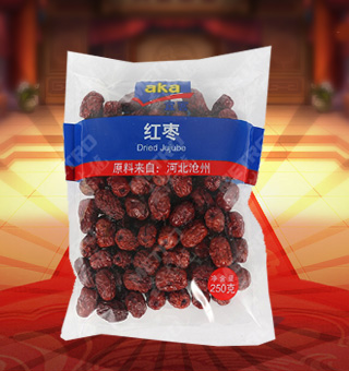 宜客(AKA)紅棗產(chǎn)自河北滄州250g每袋，精選優(yōu)質(zhì)河北滄州紅棗為原料，經(jīng)先進(jìn)工藝精心制作而成，色澤亮麗，肉質(zhì)飽滿，輕松享受。 